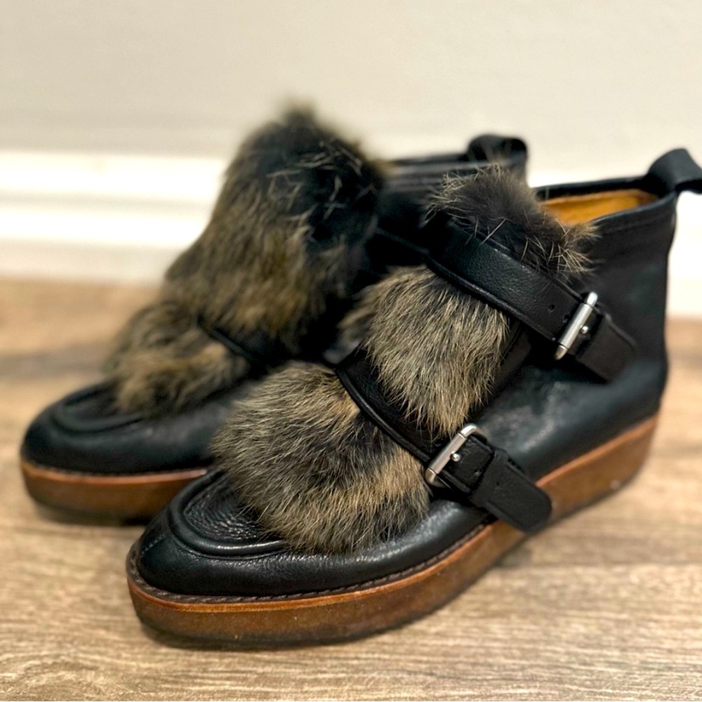Coach Womens Sampson Genuine Rabbit Fur Platform Booties size 5